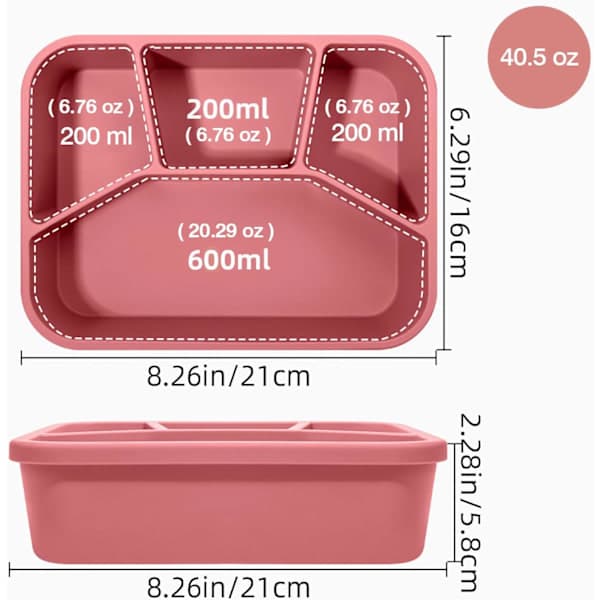 Matboks med 4 rom og lokk, lekkasjesikker Bento-stil matoppbevaring for snacks