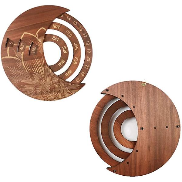 Rund Måne Træ Evig Vægkalender Fødselsdag Påmindelse Hjem Ornament Dark Brown