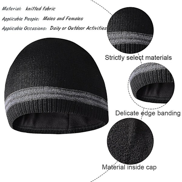 Herre Vinter Beanie Hat  Beanie Cap Varm Blød  Foret Cap Til Kvinder Sort+sort Black*black