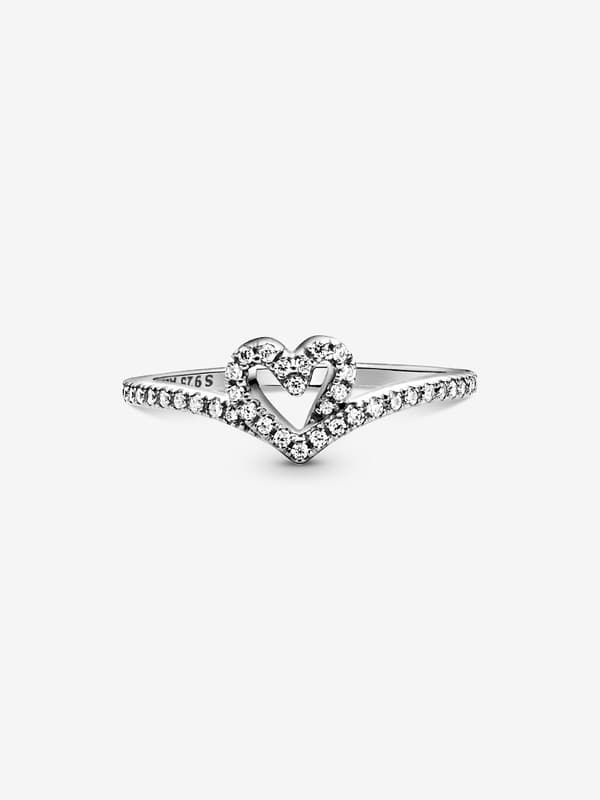 Pandora - Glitrende Wishbone Hjerte Ring - Sterling sølv Circumference: 52mm