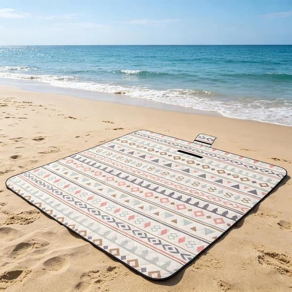 Strandtæppe – 200 x 200 cm – Foldbar sandtæt måtte | 3-lags picnictæppe – Til camping, rejser, have
