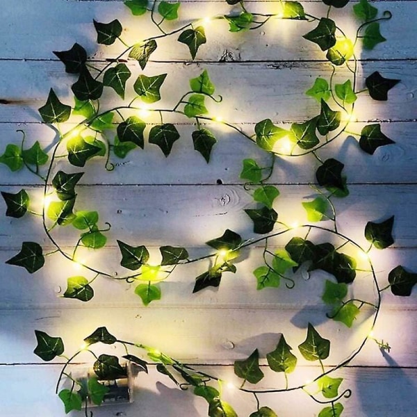 Vinterpromovering, kunstig efeu, bladstrengslys, kunstige planter med 20 lysdioder og grønne blade, vinstokke-ledlys2m Guazhuni [1 stk]
