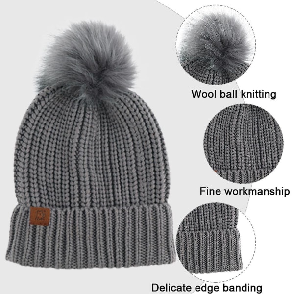 Hue til kvinder og mænd Vinterhue Dame Cuffed Beanies Hue Varm Huer Sort grey