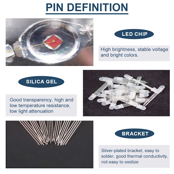 100-pack 5 mm lysdioder med gemensam katod, DC 3 V, 20 mA, RGB trefärg (röd/grön/blå)