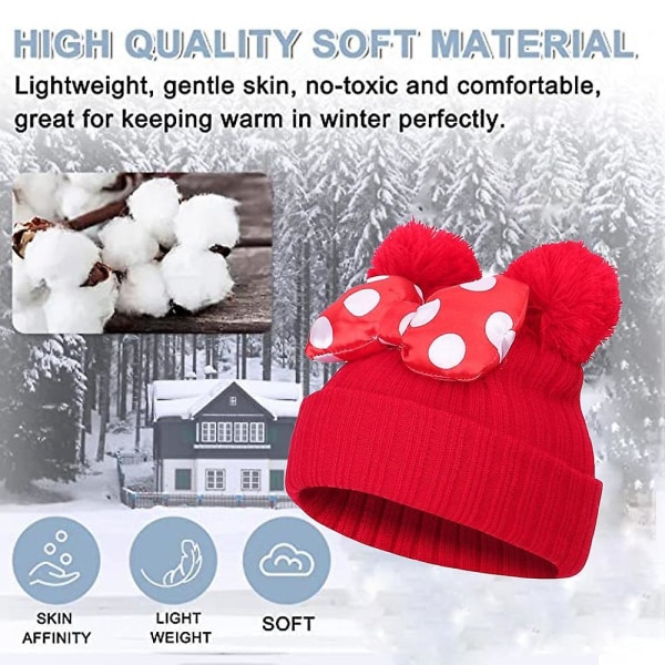 Toddler Hat Vinter Dobbelt Pom Pom Strikket Hue red