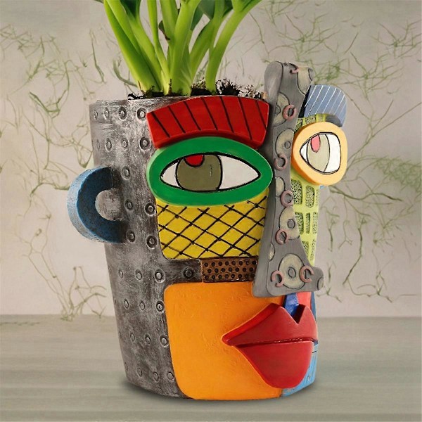 Brutalistisk Abstrakt Skönhet Ansikte Blomkruka, Ansikte Blomkruka Planter, färgglad Ansiktskonst Abstrakt Resin Blomkruka B