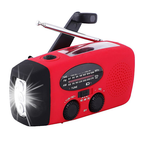 Solardriven vevradio med handvev, 2000 mAh powerbank LED-ficklampa