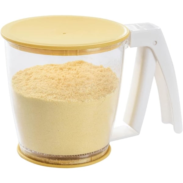 Håndholdt kopp mel Sifter, Plast Mel Sil Pulver Mesh Si Bakeutstyr Verktøy med lokk på bunnen Sil Mel, Essential Kitchen