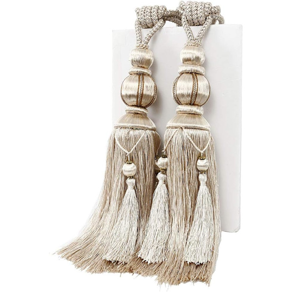 1 par store gardinbindere reb håndlavede kvast gardinbindere holdbacks vinduesdraperi reb til store og tunge gardiner Beige