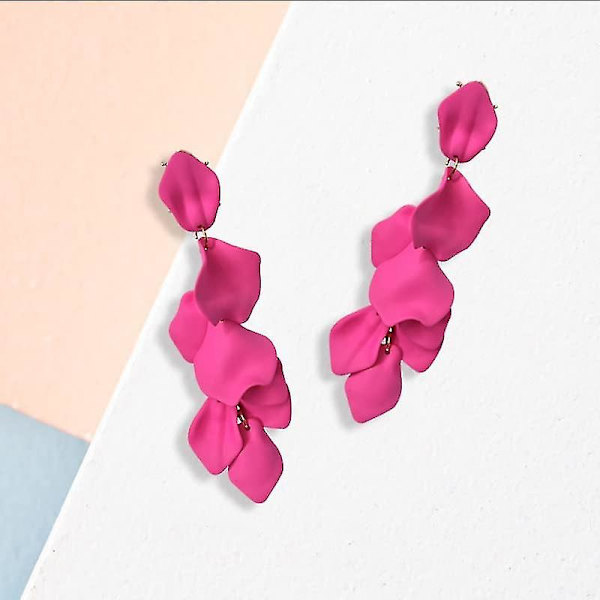 Akryl Rose Petal Øredobber Dangle Overdrevne Blomster Øredobber Drop Floral Duske Øredobber Rose Red
