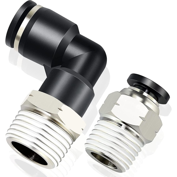 Yaju pneumatisk albue og rett rør kombinasjon 1/4\" rør Od X 1/2\" Npt gjenge push-in kobling 6mm (4stk)