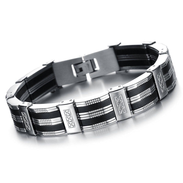 Vinterkampanj, armband för män, utsökt svart silverrandig armband armband armband armband handled, rostfritt stål