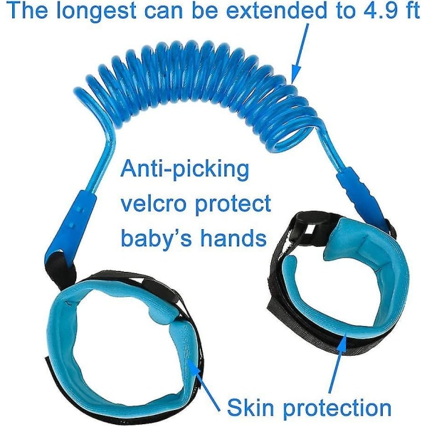 2 stk Anti Lost armbånd, 1,5 m babysikkerhet håndleddslenke belte walking hånd belte stropp bånd wire tau for barn smårolling barn (hy)