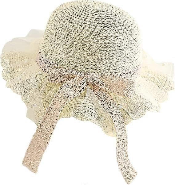 Sommerhat til piger, solbeskyttelse, visir, foldbar, bred skygge, sløjfe, strandhat til 2-8 år Hvid White