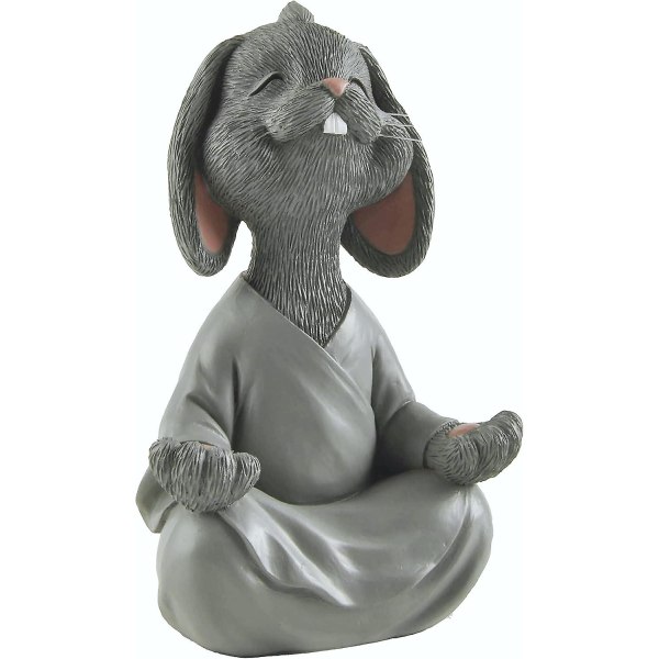 1 st nyckfull grå glad kanin Buddha-figur för meditation och yoga kaninälskare, yogagåvor, meditationsgåvor, yogadekor, Namastegåvor