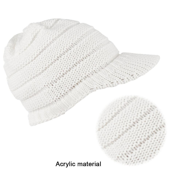 Dame Vinter Strikket Lue Vinter Bremskjerm Lue Hatter For Kvinner Slouchy Lue Cap Med Visor Varm White