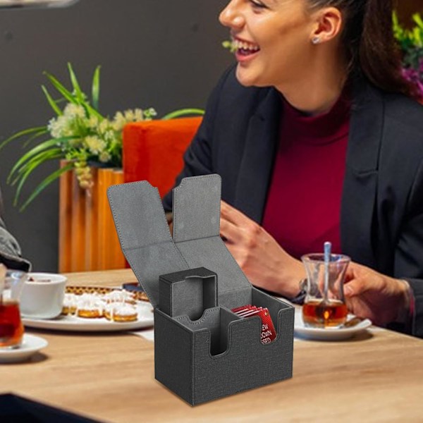 Korttipelin säilytyslaatikko, korttipelin laatikot - PU-nahkainen korttipelin säilytyskotelo magneettilukolla, U-muotoinen lovi, tukeva rakenne, silta Grey