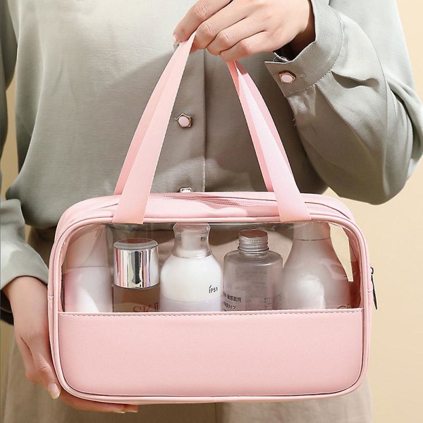 Sömmar Transparent kosmetisk väska Pvc bad kosmetisk väska Pu Vattentät Set med stor kapacitet pink