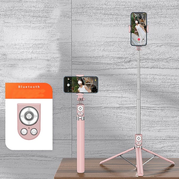 Selfie Stick, utdragbar Selfie Stick med Tik Tok uppladdningsbar trådlös fjärrkontroll och stativ 1.35m pink