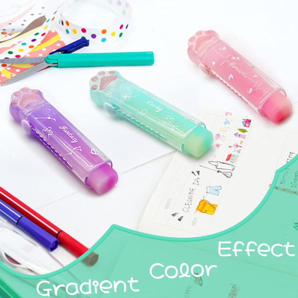 4 st Retrakterbara pennblyertsgummin med katt tass plastfodral söta gelégummin för skola kontor rena radergummin för barn (gradientfärg)