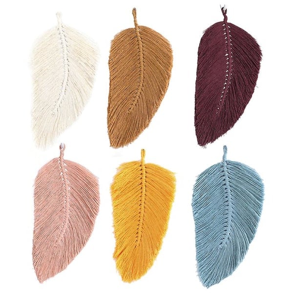 Macramé väggdekoration blad fjäder boho dekor bomullssnöre nordisk stil vävnad leksak barnrum tofsar dekor hem Haze Blue