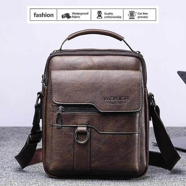 Herre S Læder Cross Body Messenger Taske Skulder Håndtaske Rejse Arbejde Business Taske Deep Brown