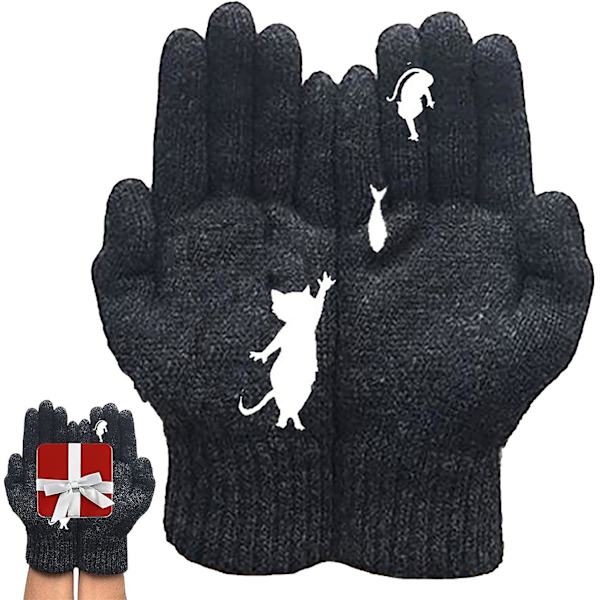 Vinterhandskar | Mjuka och varma ullvävda handskar med kattfisktryck, vintervävda handskar bekväma elastiska termiska halkfria handskar för utomhusbruk
