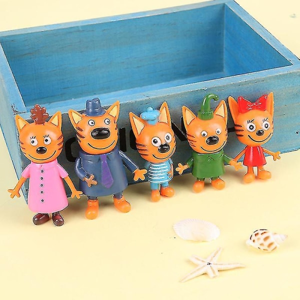 5x tre små killinger actionfigur legetøj russisk tegneserie anime mini glade katte