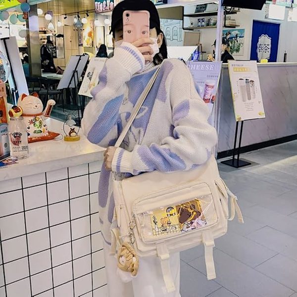 Fashion Harajuku Tutorial Tasker Solid Casual Crossbody Håndtasker Stor Kapacitet Messenger Håndtasker til Skolepige