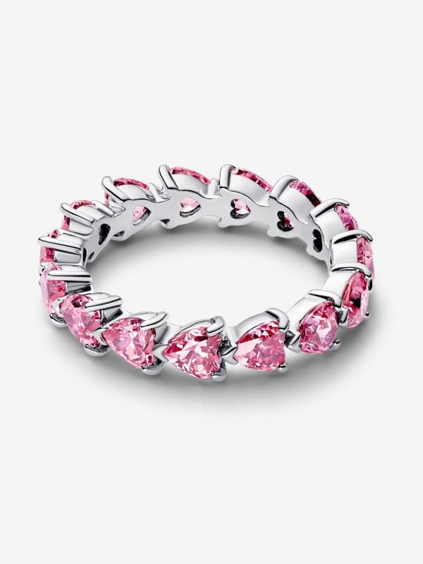 Pandora - Ring med bånd af lyserøde hjerter - Sterlingsølv Circumference: 54mm