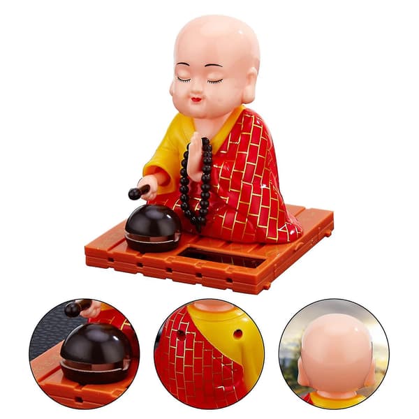 Solfjäderdriven dansande buddhistisk munk gungande animerad bobble dansare leksak, bilinstrumentpanel buddhistisk munk figurin prydnad Red