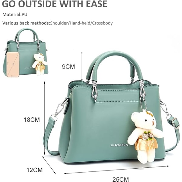 Damer Crossbody Mode Topphandtag Väskor Dam Axelväskor PU Läder Satchel Väska Flickor Messenger Väskor Plånböcker Handväska med Björnhänge Beige
