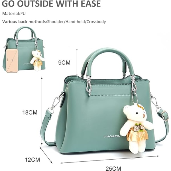 Women Crossbody Fashion Top Handle Bags Ladies Shoulder Bags PU Leather Satchel Bag Girls Messenger Bags Purses Handbag with Bear Pendant Beige