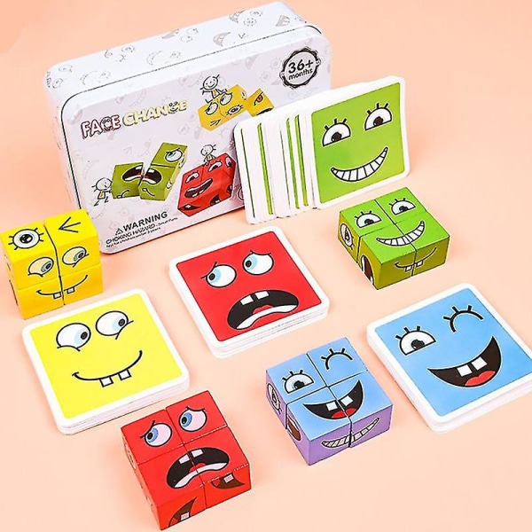Pedagogiska leksaker för barn Känslor Ändra uttryck Pussel Kubbordsspel (baifus)