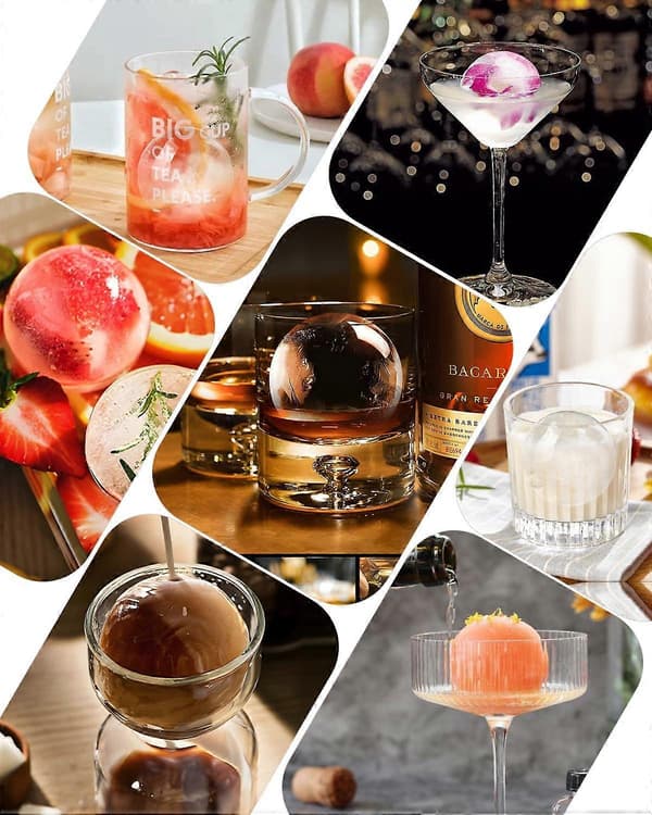 Stor isbitsform i silikon för whiskey - Set om 4 med 2-i-1 trattlock - Runda isbitsformar för cocktails bourbon