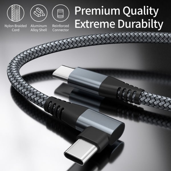 USB-C-oplader med vinklet stik 60 W hurtigopladning Grå 3 m Grå 3 m