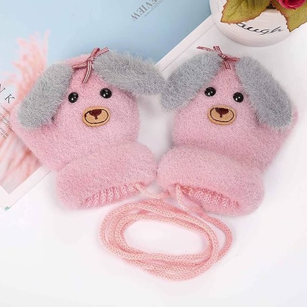 Baby och småbarn varma vantar magiska stretch vantar handskar på snöre pojkar flickor stickade vantar tjockna fleecefoder nyfödda vantar helfingerhandskar