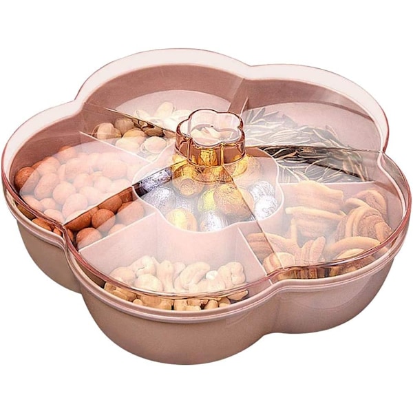 Snack-oppbevaringsboks, blomsterformet snackbrett med lokk, matbeholder, fruktboksbeholder, rosa