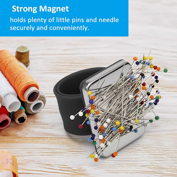 Magnetisk håndledssøm, bærbar arm nålepudes magnetisk nålepudes med armbånd til syning Black