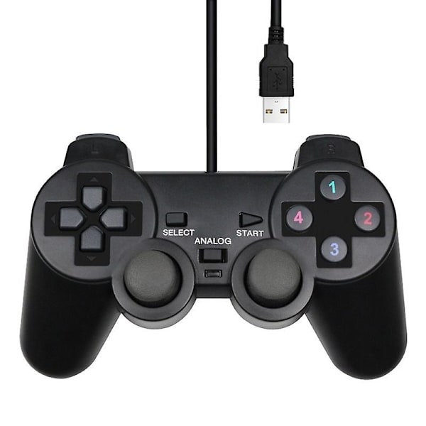 Trådbunden USB PC-spelkontroll för Winxp/win7/win8/win10 för PC-dator bärbar dator Svart Gamepad Joystick Black