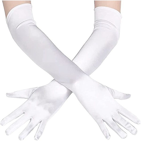 1 st långa armbågslängd satinhandskar långa aftonhandskar fina klänningshandskar i siden damgåva