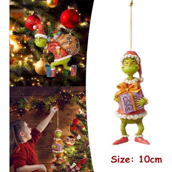 Hylder Grinch Hængende Pynt Julepynt Vedhæng, Sjove Harpiks Grøn Grinch Julepynt Til Hjemmet Feriefest (Med Gave)