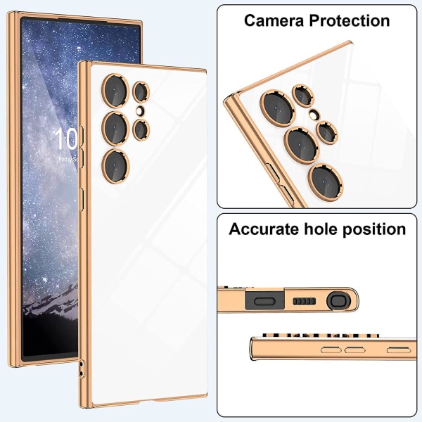 Designet for Samsung Galaxy S23 Ultra deksel, luksuriøst gullbelegg deksel hevet kant støtfanger silikon støtsikker telefondeksel, full fallbeskyttelse myk TPU-deksel for S23 Ultra 5G (2023), 6,8 tommer (svart) Standard White