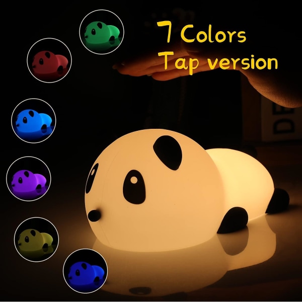 Genopladeligt Led Natlys Til Børn, 7 Farver Kawaii Panda/fugl Silikone Touch Baby Natlys, Timer Funktion Sengelampe Panda