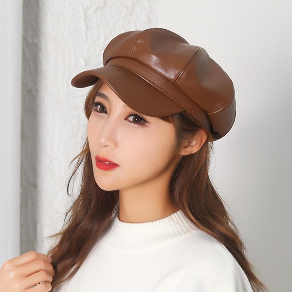 Pu Leather Cab Painter's Hat Gatsby Ivy Basker brown
