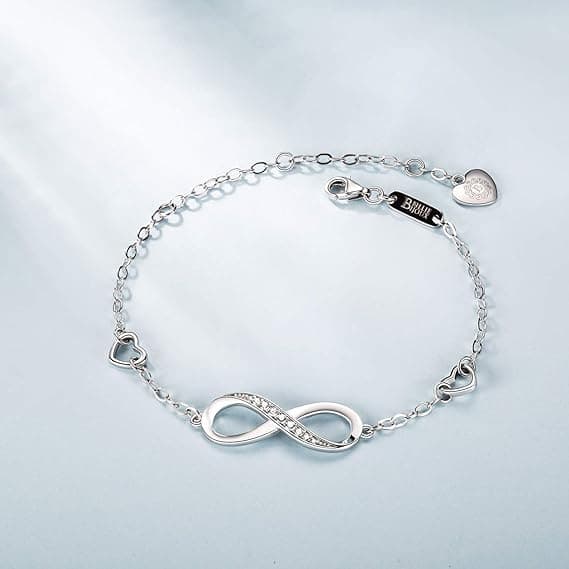 925 Sterling Silver Infinity Oändlig Kärlek Symbol Charm Justerbart Armband Julklapp
