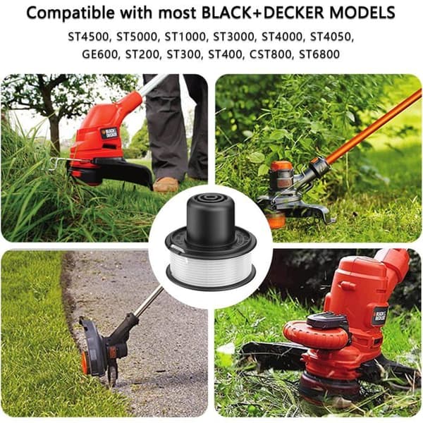 Sett med 3 trimmerspoler med 1 spoledeksel, kompatibelt med Black + Decker RS-136-BKP-modeller