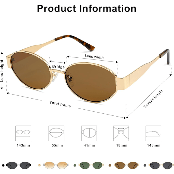 SOJOS Retro Oval Aurinkolasit Yhteensopivat Naisten ja Miesten Trendikkäät Aurinkolasit Klassiset Sävyt UV400 Suoja SJ1217_SSDLV DB Shiny Gold-Brown