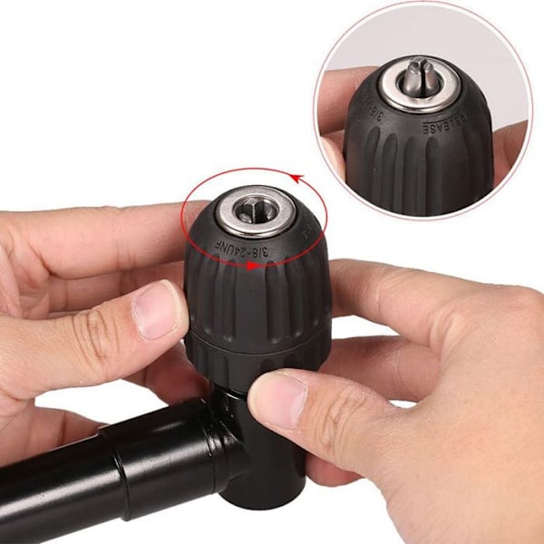 90° Rettvinklet Selvstrammende Chuck, Hurtigutløser Albue Drill Chuck Skrutrekker Bit Vinkel Driver Adapter