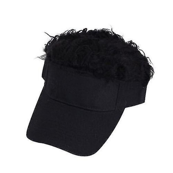 Golf Baseball Cap Med Falskt Hår Cap Solskjerm Morsomme Toupee Hatter Herre Pigget Black